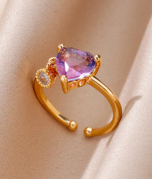 Lily Purple Heart Rings / Stainless Steel - Nina Kane Jewellery