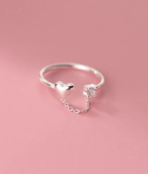 Christina Heart Chain Ring / Stainless Steel - Nina Kane Jewellery