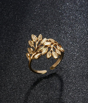 Laurel Leaf Adjustable Rings / Stainless Steel - Nina Kane Jewellery