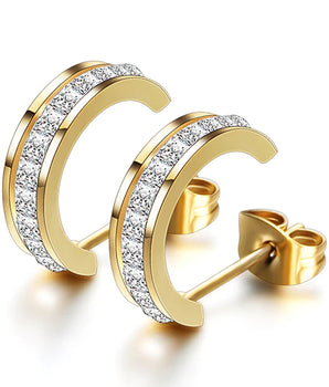 Camilla Gold & Diamond Hoop Earrings / Stainless Steel - Nina Kane Jewellery
