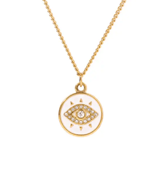 Jolene White Evil Eye Pendant / Stainless Steel - Nina Kane Jewellery