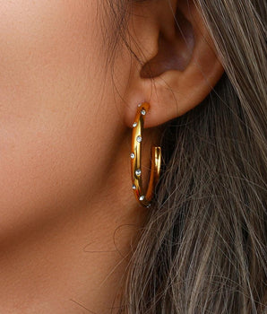 Jesse Diamond Studded Gold Hoops / Stainless Steel - Nina Kane Jewellery