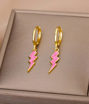 Pink Blair Lightning Bolt Huggies / Stainless Steel - Nina Kane Jewellery