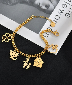 Julia Gold Charm Bracelet / Stainless Steel - Nina Kane Jewellery