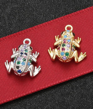 Crystal Embellished Frog Charms / Plated Brass - Nina Kane Jewellery