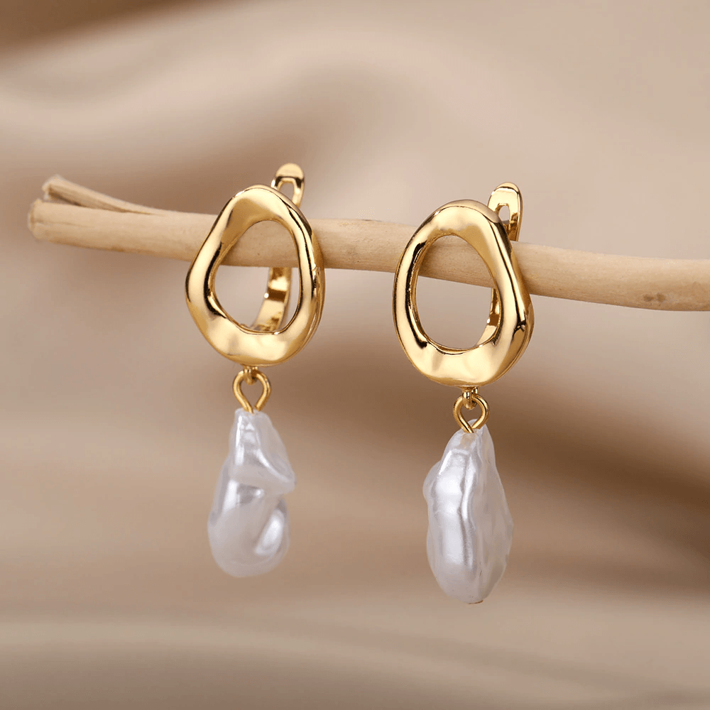 Amelie Gold Pearl Earrings / Stainless Steel - Nina Kane Jewellery