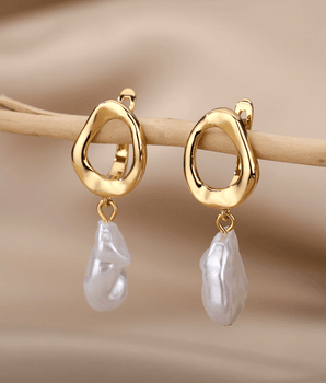 Amelie Gold Pearl Earrings / Stainless Steel - Nina Kane Jewellery