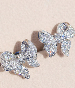 Marisa Crystal Bow Stud Earrings / 925 Sterling Silver - Nina Kane Jewellery