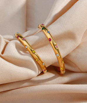 Jesse Multicolour Diamonds Studded Hoops / Stainless Steel - Nina Kane Jewellery