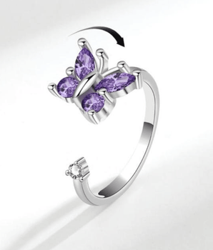 Purple Butterfly Spinning Ring / 925 Sterling Silver - Nina Kane Jewellery