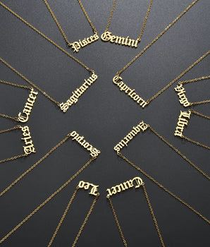 Calista Gold Cursive Script Zodiac Pendants / 18K Gold Plated - Nina Kane Jewellery