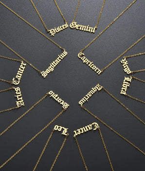 Calista Gold Cursive Script Zodiac Pendants / 18K Gold Plated - Nina Kane Jewellery