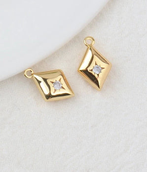 Diamond Shaped Zircon Stone Charm / 24K Gold Plated - Nina Kane Jewellery