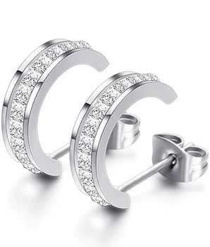 Camilla Silver & Diamond Hoop Earrings / Stainless Steel - Nina Kane Jewellery