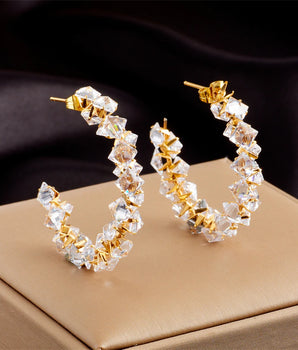 Sabrina Crystal Studded Hoop Earrings / Stainless Steel - Nina Kane Jewellery