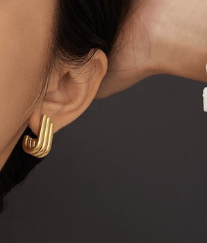Rania Geometric Triple U Stud Earrings / 18K Gold Plated - Nina Kane Jewellery
