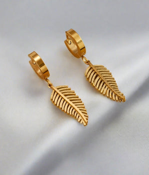 Alexandra Feather Huggie Earrings / Stainless Steel - Nina Kane Jewellery