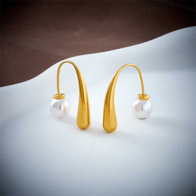 Erin Water Drop Pearl Earrings / Stainless Steel - Nina Kane Jewellery
