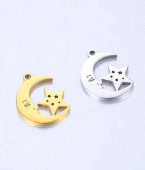 Moon & Star Charm / Stainless Steel - Nina Kane Jewellery