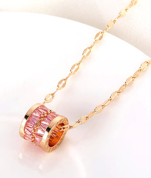 Pink Elisabeth Totem Barrel Stripe Necklace / Stainless Steel - Nina Kane Jewellery