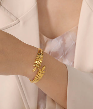 Abigail Olive Branch Bangles / Stainless Steel - Nina Kane Jewellery