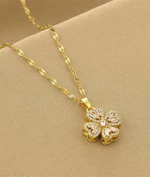 Alberta Good Luck Spinning Clover Pendant / Stainless Steel - Nina Kane Jewellery
