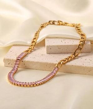 Nina Pink Zircon Necklace / 18K Gold Plated - Nina Kane Jewellery