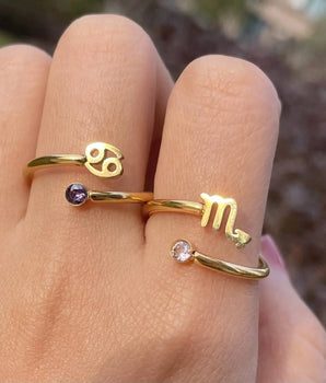 Star Sign & Birth Stone Rings / 18K Gold Plated - Nina Kane Jewellery