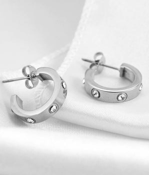 Kiana Silver Crystal Stud Hoops / Stainless Steel - Nina Kane Jewellery