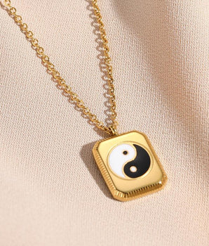 Poppy Ying Yang Pendant Necklace / Stainless Steel - Nina Kane Jewellery