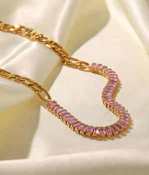 Nina Pink Zircon Necklace / 18K Gold Plated - Nina Kane Jewellery