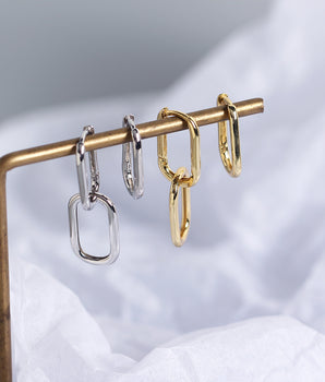 Thea Geometric Double Hoop Earrings / 925 Sterling Silver