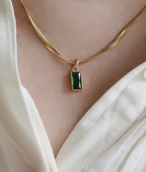 Meredith Green Rectangle Pendant / Stainless Steel - Nina Kane Jewellery