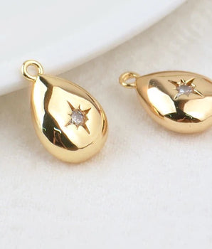 Teardrop Zircon Stone Charm / 24K Gold Plated - Nina Kane Jewellery