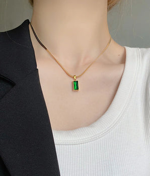 Meredith Green Rectangle Pendant / Stainless Steel - Nina Kane Jewellery