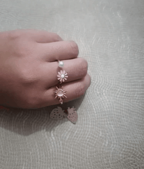 Pink Daisy Spinner Ring / Stainless Steel - Nina Kane Jewellery
