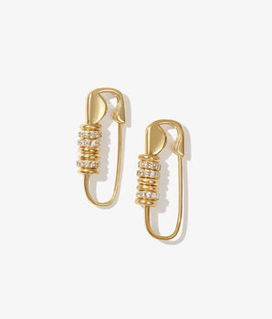 Gold Cassandra Safety Pin Earrings / Gold Plated Brass - Nina Kane Jewellery