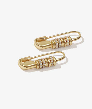 Gold Cassandra Safety Pin Earrings / Gold Plated Brass - Nina Kane Jewellery