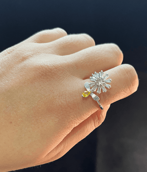 Mia Flower & Bee Adjustable Ring / Stainless Steel - Nina Kane Jewellery