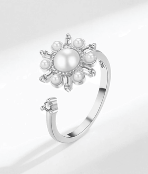 Joanna Pearl Starburst Ring / Stainless Steel - Nina Kane Jewellery