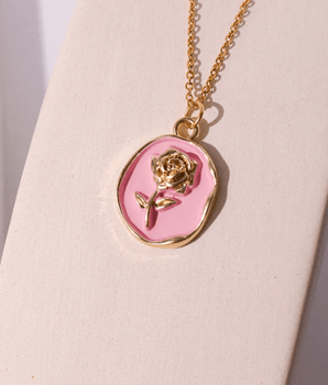 Cordelia Pink Oval Necklace / Stainless Steel - Nina Kane Jewellery