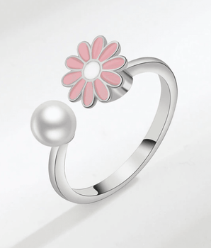 Pink Daisy Spinner Ring / Stainless Steel - Nina Kane Jewellery
