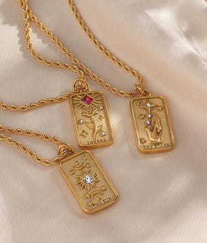 Vintage Gold & Zircon Tarot Pendants / Stainless Steel - Nina Kane Jewellery