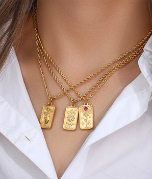 Vintage Gold & Zircon Tarot Pendants / Stainless Steel - Nina Kane Jewellery