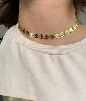 Gold Danika Smiley Face Necklace / Stainless Steel - Nina Kane Jewellery