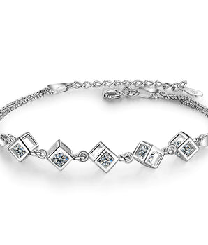 Ramona Diamond Cube Snake Bracelet / 925 Sterling Silver - Nina Kane Jewellery