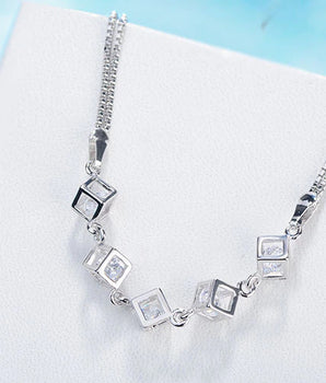 Ramona Diamond Cube Snake Bracelet / 925 Sterling Silver - Nina Kane Jewellery
