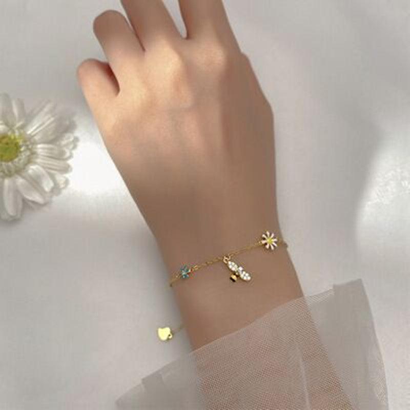 Gold Elena Bumble Bee Charm Bracelet / 925 Sterling Silver