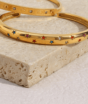 Lottie Multicolour Star Bangle / 18K Gold Plated - Nina Kane Jewellery