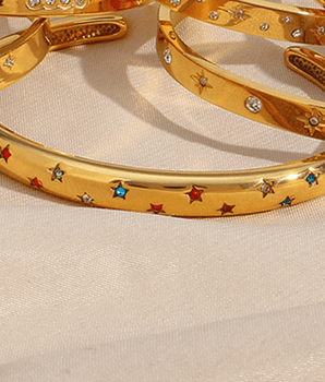 Lottie Multicolour Star Bangle / 18K Gold Plated - Nina Kane Jewellery